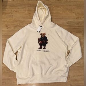 Polo Ralph Lauren Men’s Holiday Big Polo Bear Fleece Hoodie Cream NWT XXL